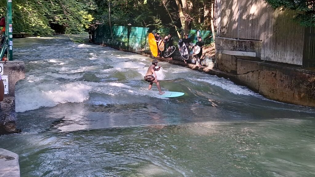 Entertaining River Surfing in Munich