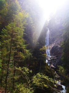 A scenic waterfall. The luxurious beauty of nature